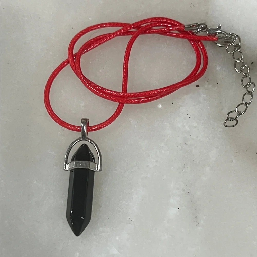 Sleek Black Pendant Necklace with Red Cord - Picture 2 of 3